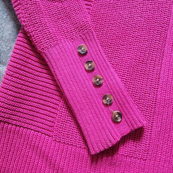 Rachel Zoe V-Neck Chevron Knit Sweater Womens size XS Hot Pink Longsleeve - Picture 4 of 9